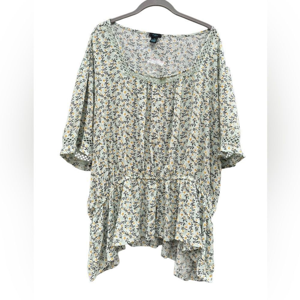 Rue+ Women's Plus Size Mint Green Floral Blouse Top Size 4X
